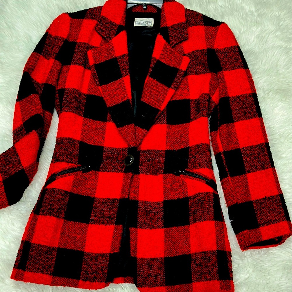 80's Vintage Laundry, Red & Black Cotton Blazer - Size P